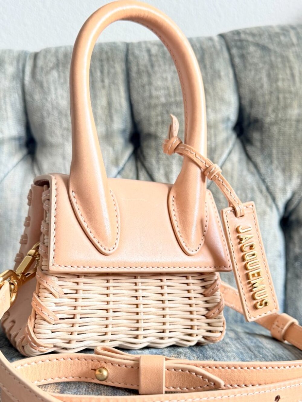 Jacquemus Le Petit Chiquito Wicker Leather Micro Bag Light Beige Top Handle